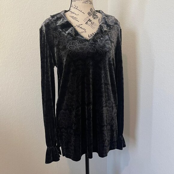 VTG Requirements Womens Blouse Black Velvet Floral Medium Goth Romantic Dark y2k - Picture 1 of 11